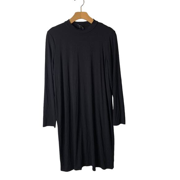 Eileen Fisher Medium Black Stretch Viscose High Slit Mock Neck Midi Tunic - Picture 1 of 8